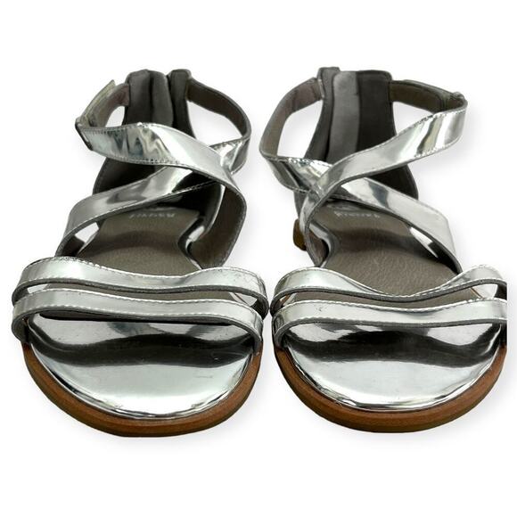 Eileen Fisher NEW CiCi Strappy Zip Leather Sandals Silver Mirror Metallic Sz 6.5 - Picture 8 of 9